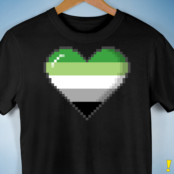Aromantic Pride 8-Bit Pixel Heart Premium Unisex T-Shirt - Black